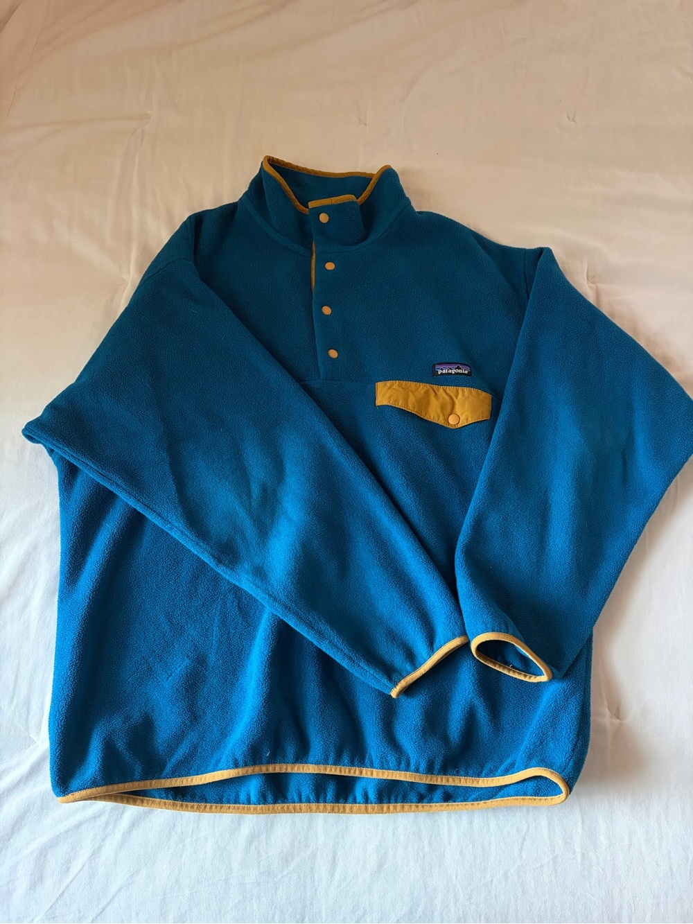 Patagonia Men's Blue Zip-Style Fleece with Yellow Trim
